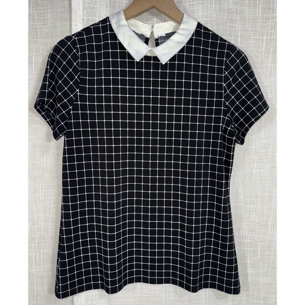 The Limited Black White Checkered Women's M Blouse Top Peter Pan Collar Preppy